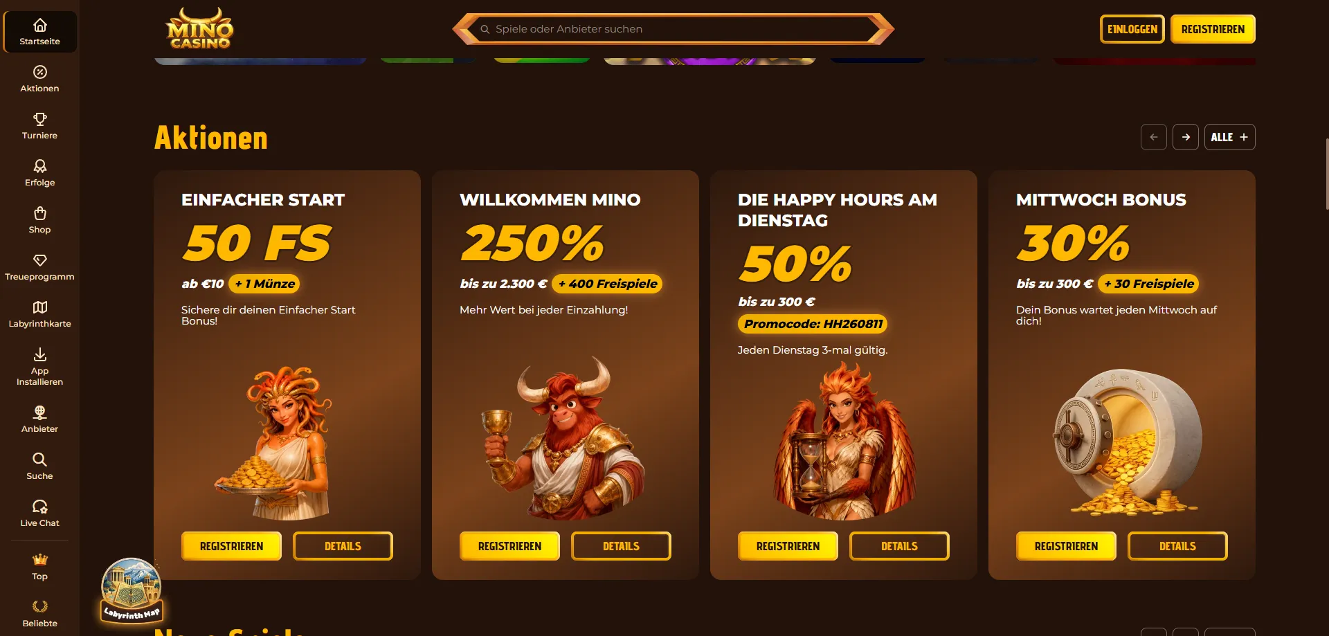 Pacchetto bonus di benvenuto Mino Casino fino a 2300 euro e 400 free spin