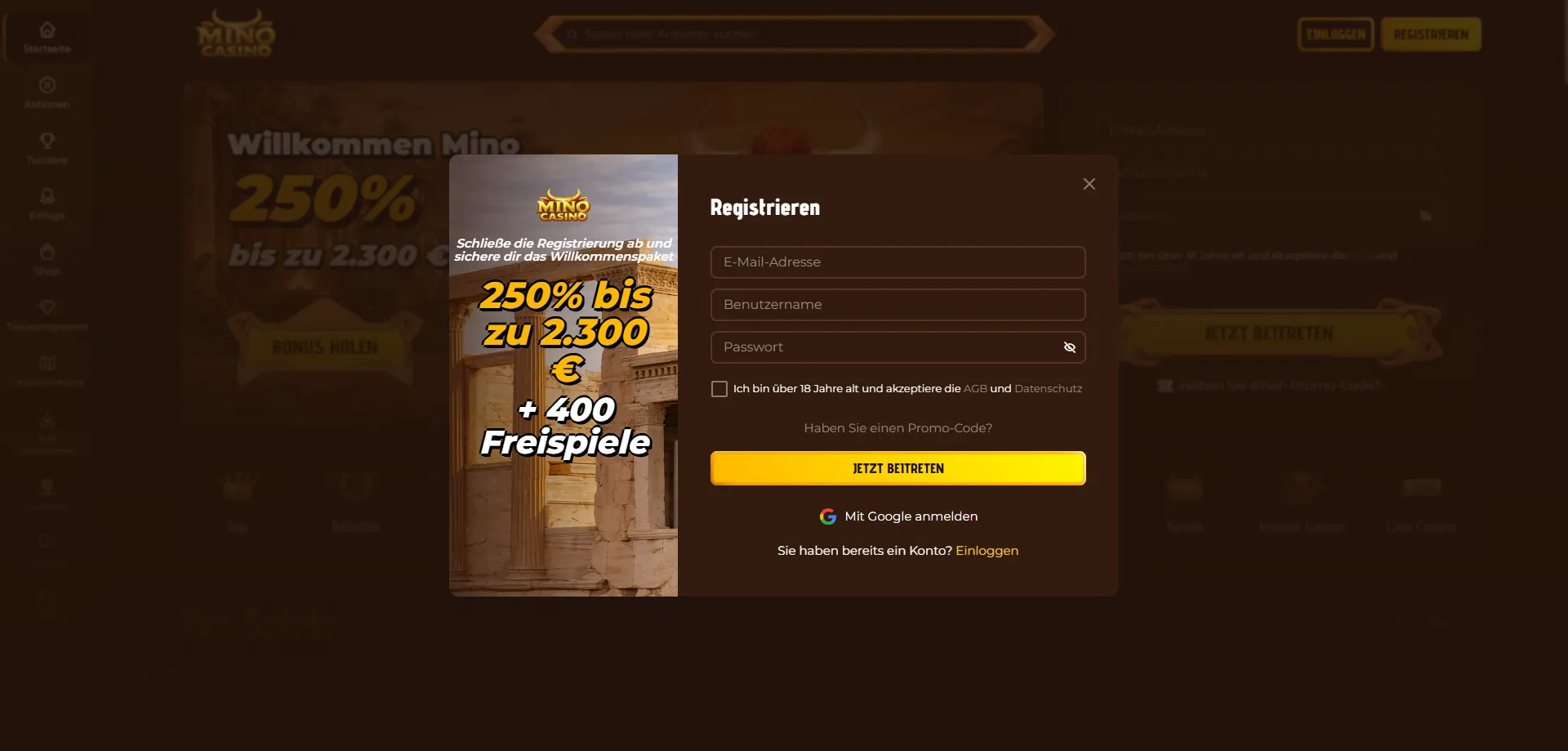 Registrazione Mino Casino — procedura rapida in pochi minuti